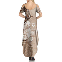 Tonga Ngatu Motifs Summer Maxi Dress With Coat Of Arms Beige