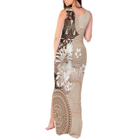 Tonga Ngatu Motifs Tank Maxi Dress With Coat Of Arms Beige