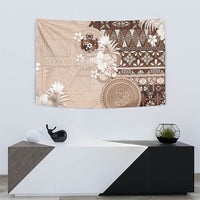 Tonga Ngatu Motifs Tapestry With Coat Of Arms Beige