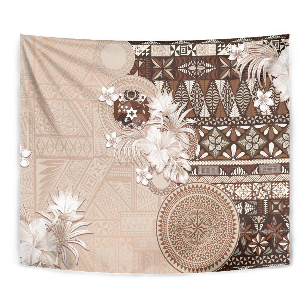 Tonga Ngatu Motifs Tapestry With Coat Of Arms Beige