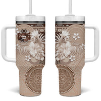 Tonga Ngatu Motifs Tumbler With Handle With Coat Of Arms Beige