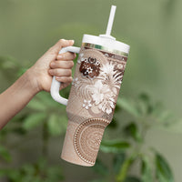 Tonga Ngatu Motifs Tumbler With Handle With Coat Of Arms Beige