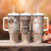Tonga Ngatu Motifs Tumbler With Handle With Coat Of Arms Beige
