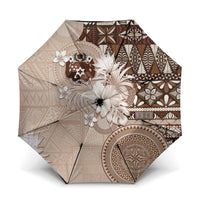 Tonga Ngatu Motifs Umbrella With Coat Of Arms Beige