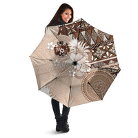 Tonga Ngatu Motifs Umbrella With Coat Of Arms Beige