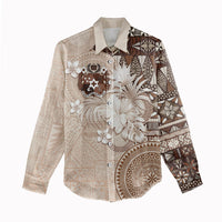 Tonga Ngatu Motifs Women Casual Shirt With Coat Of Arms Beige