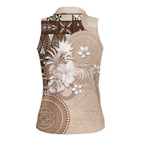 Tonga Ngatu Motifs Women Sleeveless Polo Shirt With Coat Of Arms Beige