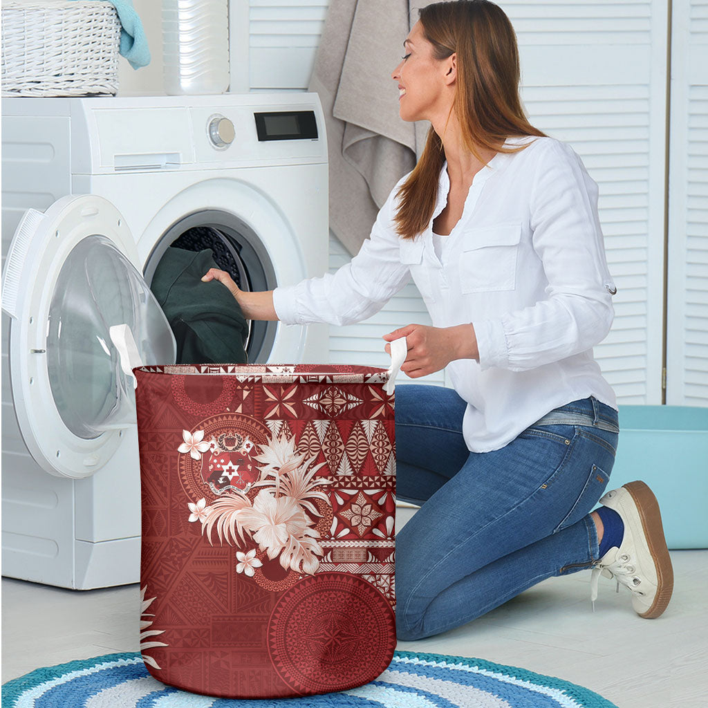 Tonga Ngatu Motifs Laundry Basket With Coat Of Arms Red