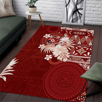 Tonga Ngatu Motifs Area Rug With Coat Of Arms Red