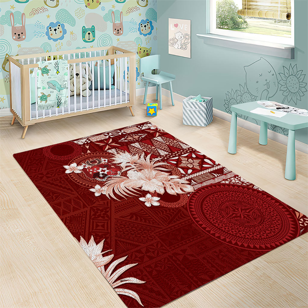 Tonga Ngatu Motifs Area Rug With Coat Of Arms Red