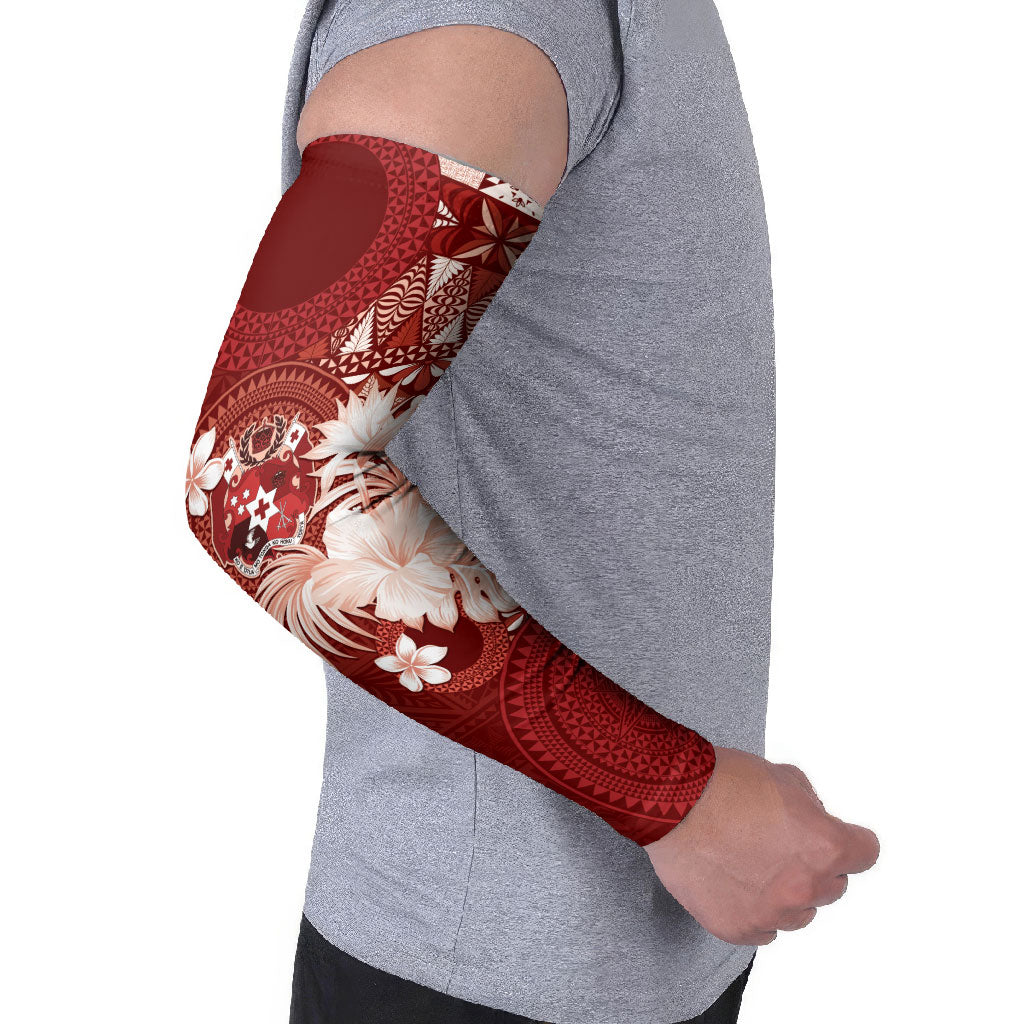 Tonga Ngatu Motifs Arm Sleeves With Coat Of Arms Red