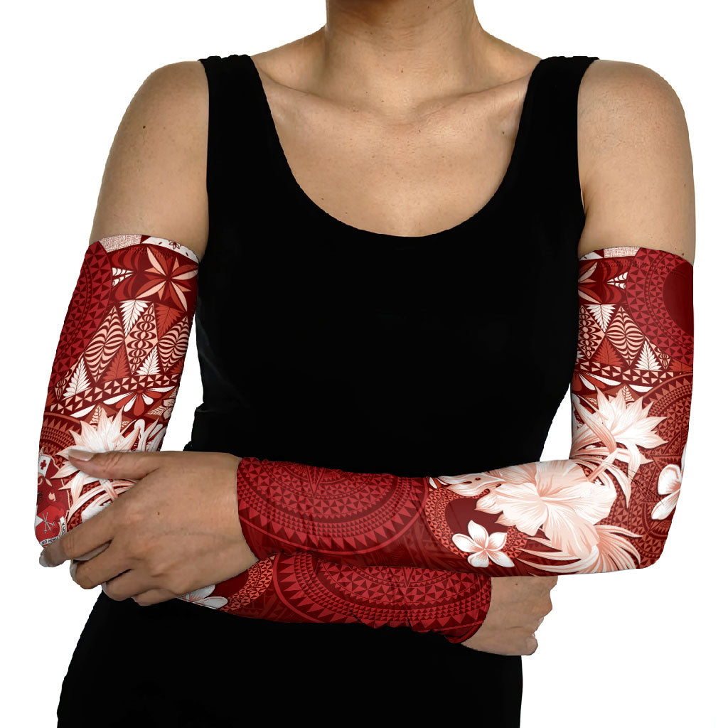 Tonga Ngatu Motifs Arm Sleeves With Coat Of Arms Red