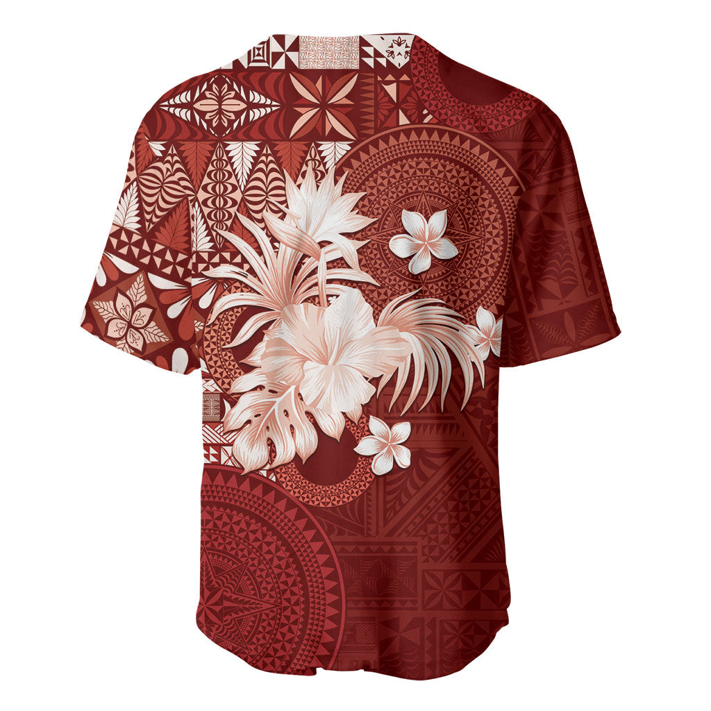 Tonga Ngatu Motifs Baseball Jersey With Coat Of Arms Red