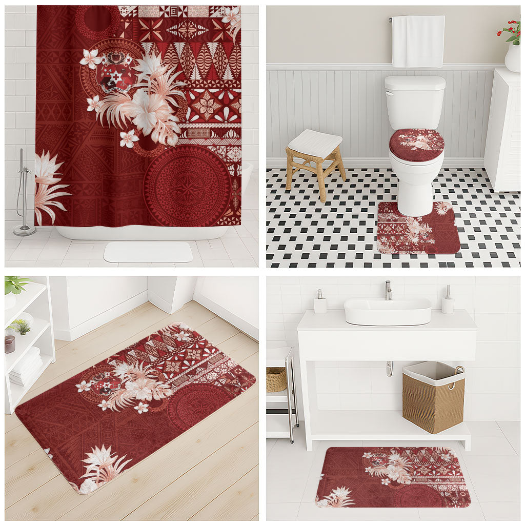 Tonga Ngatu Motifs Bathroom Set With Coat Of Arms Red