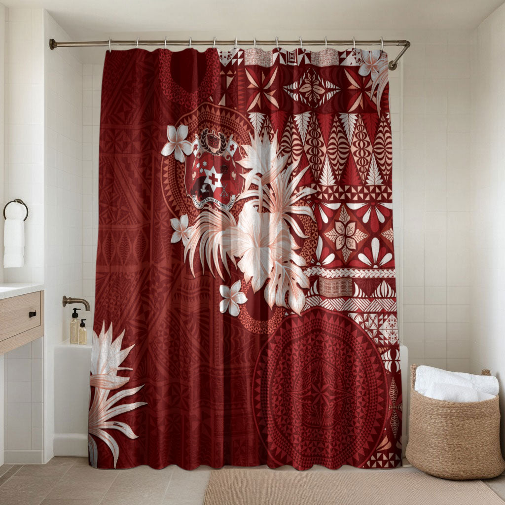 Tonga Ngatu Motifs Bathroom Set With Coat Of Arms Red