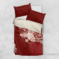Tonga Ngatu Motifs Bedding Set With Coat Of Arms Red