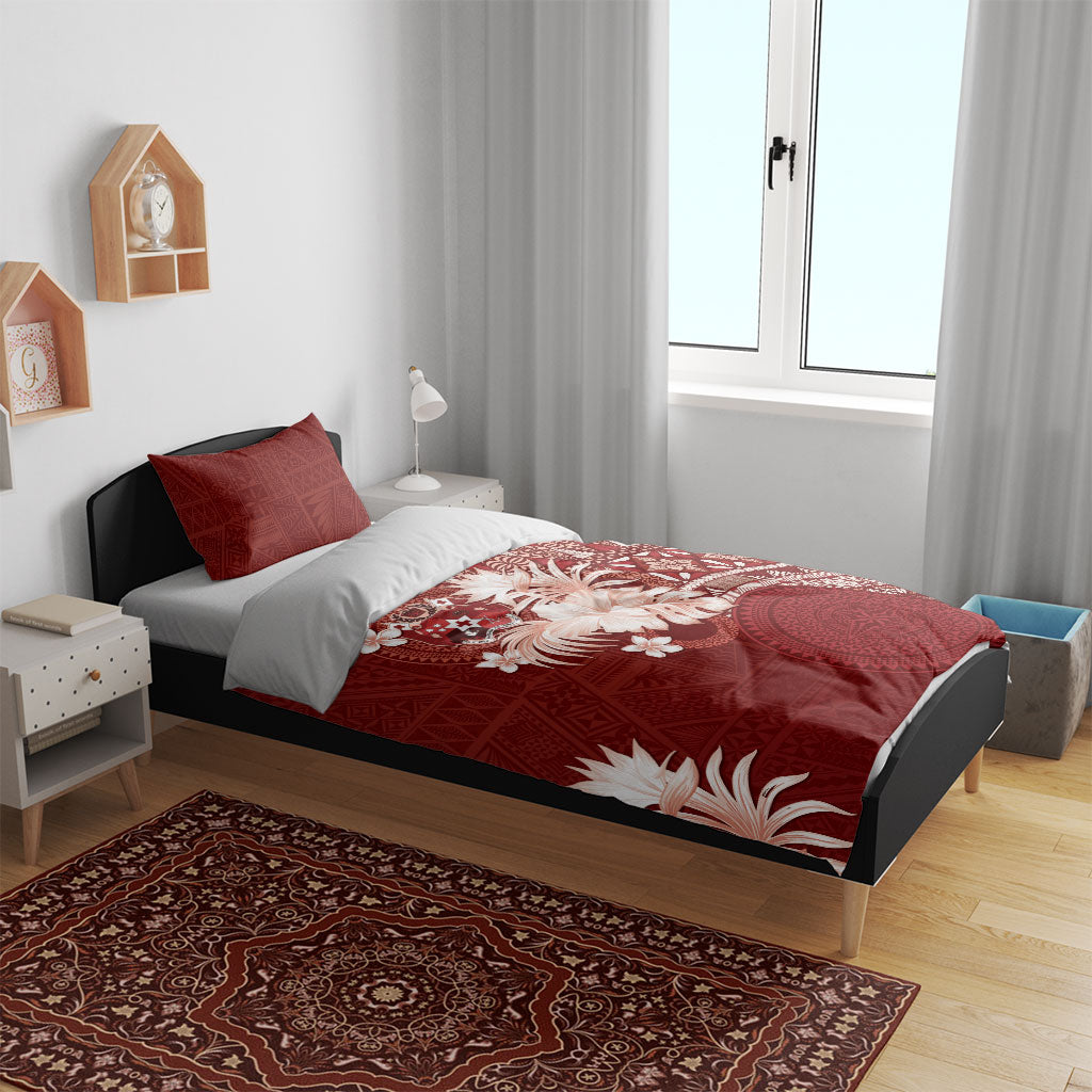 Tonga Ngatu Motifs Bedding Set With Coat Of Arms Red