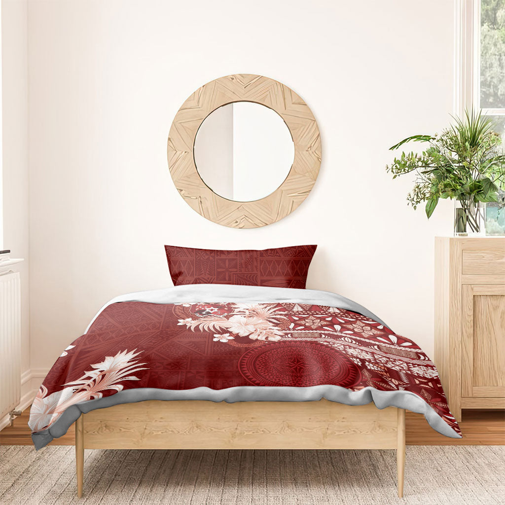 Tonga Ngatu Motifs Bedding Set With Coat Of Arms Red