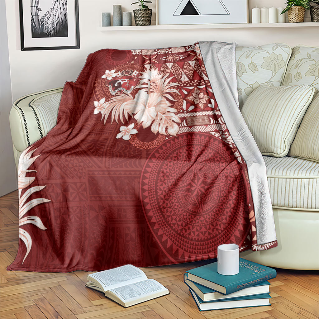 Tonga Ngatu Motifs Blanket With Coat Of Arms Red