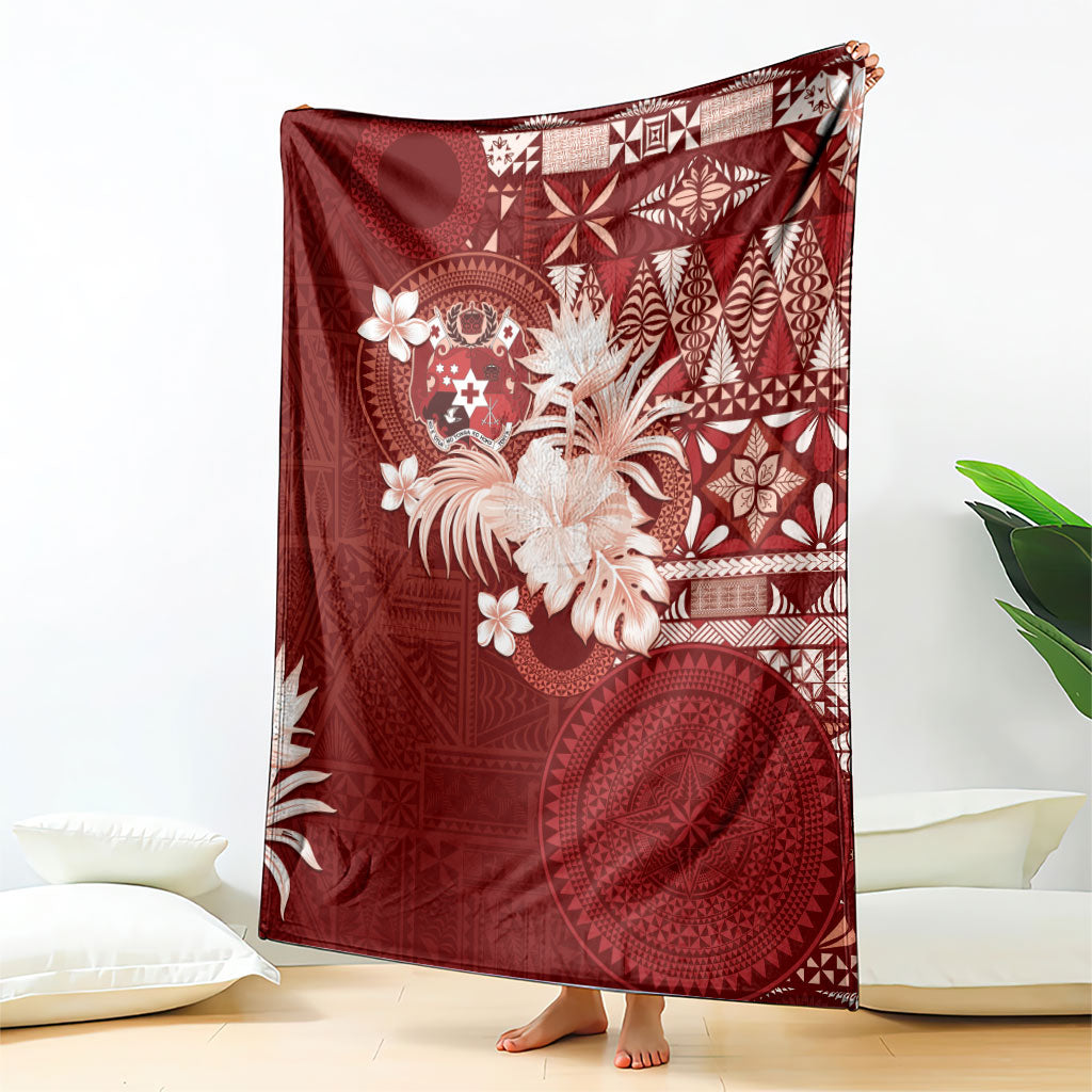Tonga Ngatu Motifs Blanket With Coat Of Arms Red