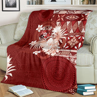 Tonga Ngatu Motifs Blanket With Coat Of Arms Red