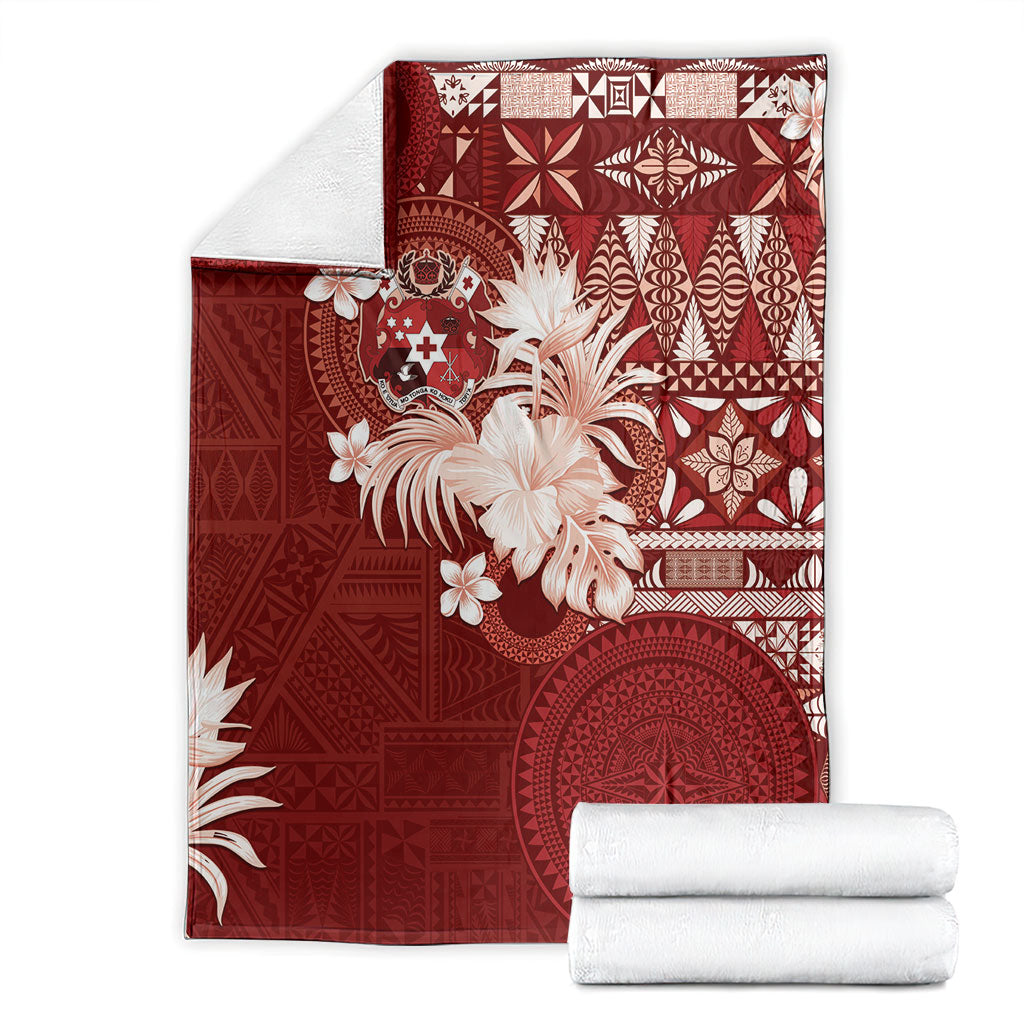 Tonga Ngatu Motifs Blanket With Coat Of Arms Red