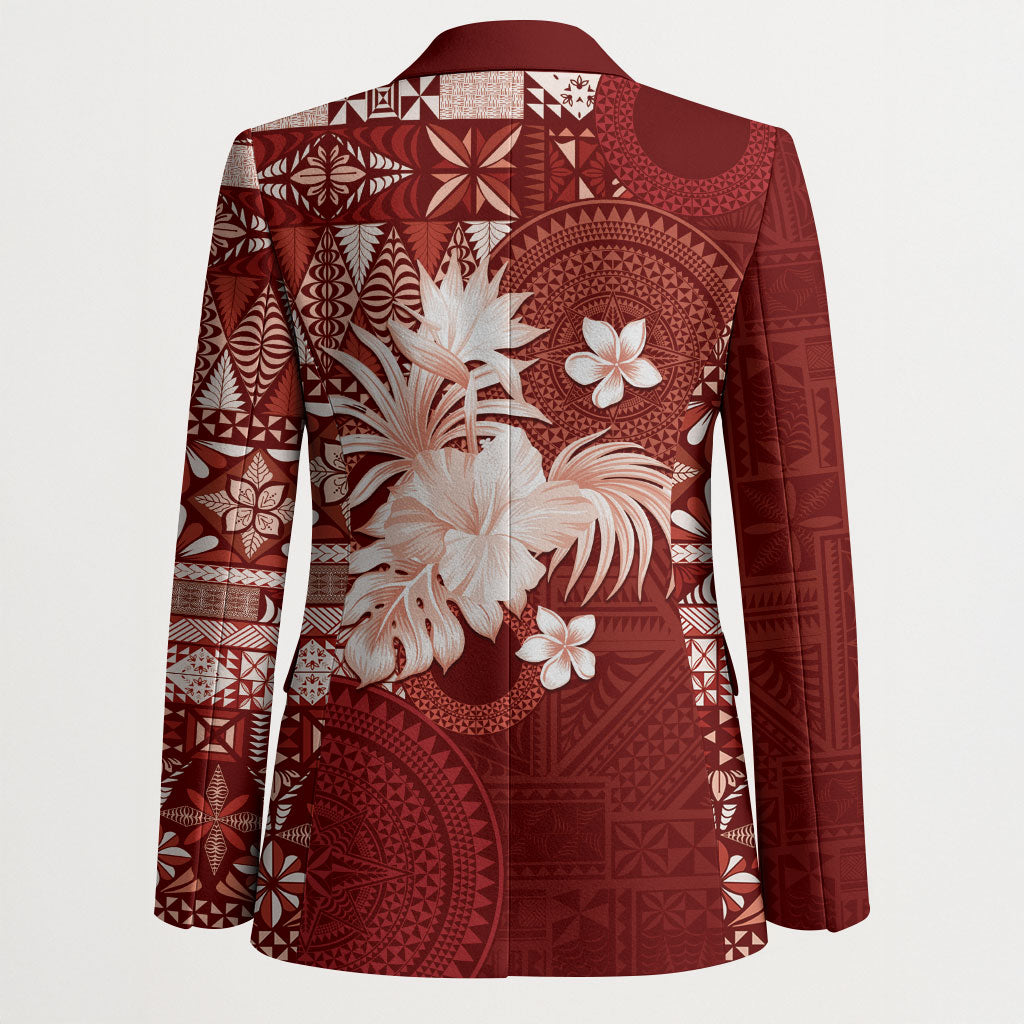 Tonga Ngatu Motifs Blazer With Coat Of Arms Red