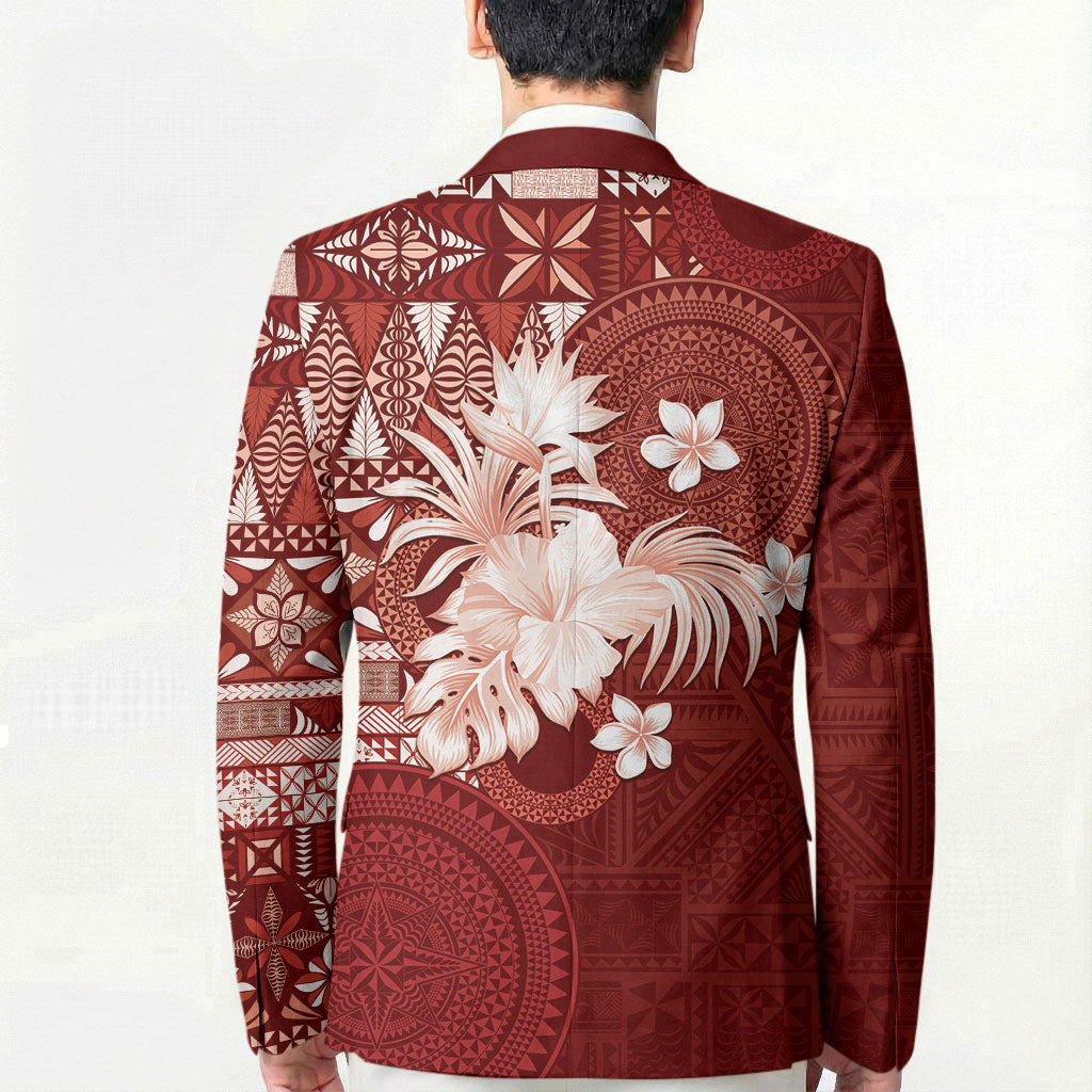 Tonga Ngatu Motifs Blazer With Coat Of Arms Red