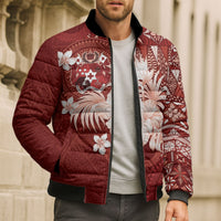 Tonga Ngatu Motifs Bomber Puffer Jacket With Coat Of Arms Red
