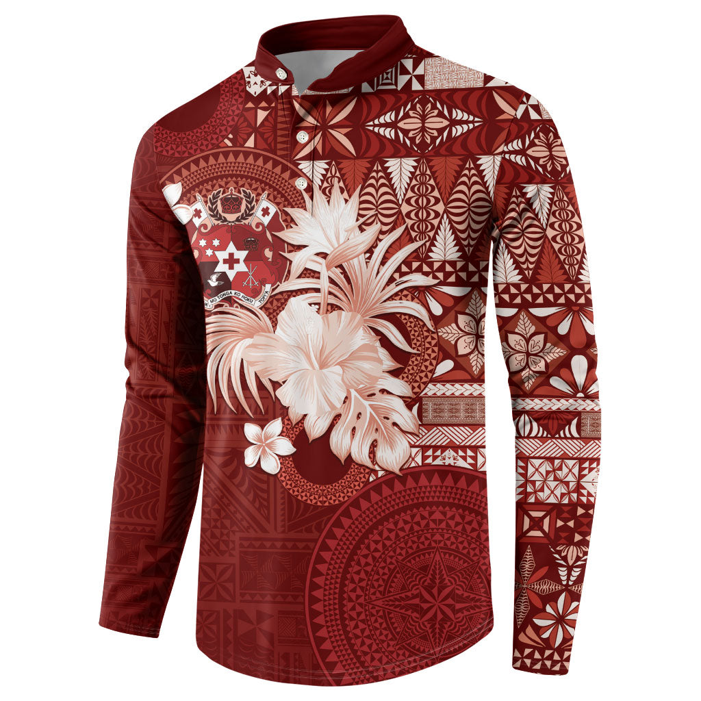 Tonga Ngatu Motifs Button Sweatshirt With Coat Of Arms Red