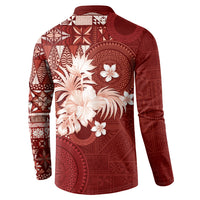 Tonga Ngatu Motifs Button Sweatshirt With Coat Of Arms Red