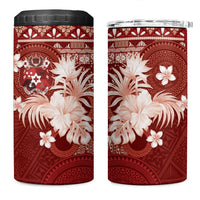Tonga Ngatu Motifs 4 in 1 Can Cooler Tumbler With Coat Of Arms Red