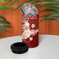 Tonga Ngatu Motifs 4 in 1 Can Cooler Tumbler With Coat Of Arms Red