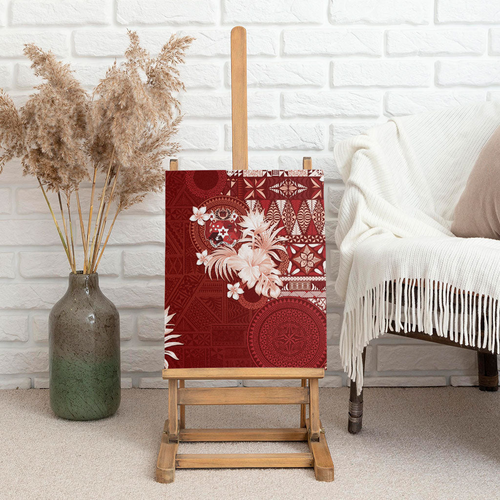 Tonga Ngatu Motifs Canvas Wall Art With Coat Of Arms Red