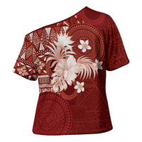 Tonga Ngatu Motifs Cross Shoulder Shirt With Coat Of Arms Red