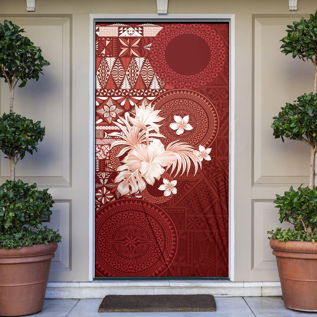 Tonga Ngatu Motifs Door Cover With Coat Of Arms Red