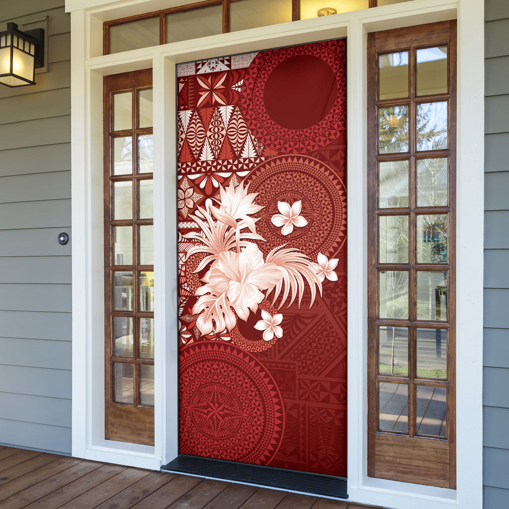 Tonga Ngatu Motifs Door Cover With Coat Of Arms Red