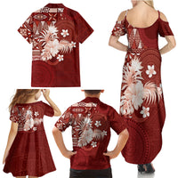 Tonga Ngatu Motifs Family Matching Summer Maxi Dress and Hawaiian Shirt With Coat Of Arms Red LT05 - Polynesian Pride