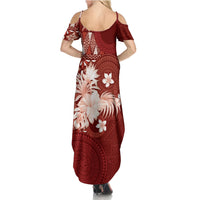Tonga Ngatu Motifs Family Matching Summer Maxi Dress and Hawaiian Shirt With Coat Of Arms Red LT05 - Polynesian Pride