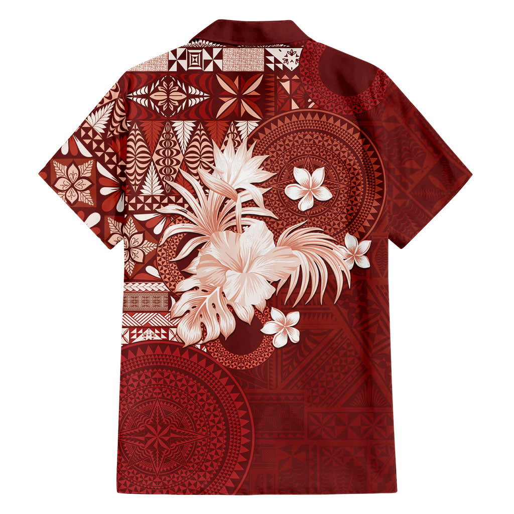 Tonga Ngatu Motifs Family Matching Tank Maxi Dress and Hawaiian Shirt With Coat Of Arms Red LT05 - Polynesian Pride