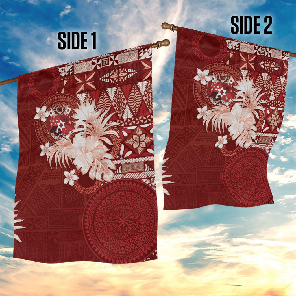 Tonga Ngatu Motifs Garden Flag With Coat Of Arms Red