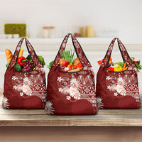 Tonga Ngatu Motifs Grocery Bag With Coat Of Arms Red