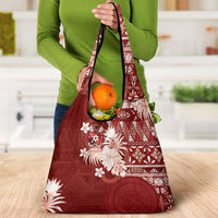Tonga Ngatu Motifs Grocery Bag With Coat Of Arms Red