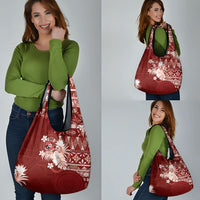 Tonga Ngatu Motifs Grocery Bag With Coat Of Arms Red