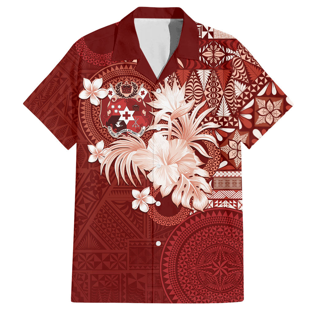 Tonga Ngatu Motifs Hawaiian Shirt With Coat Of Arms Red