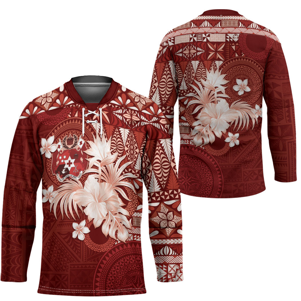 Tonga Ngatu Motifs Hockey Jersey With Coat Of Arms Red