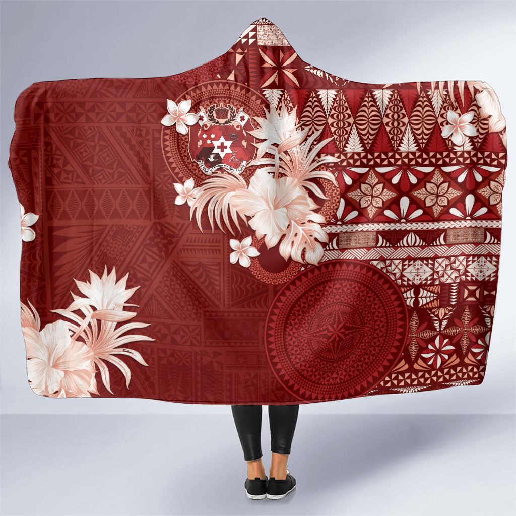 Tonga Ngatu Motifs Hooded Blanket With Coat Of Arms Red