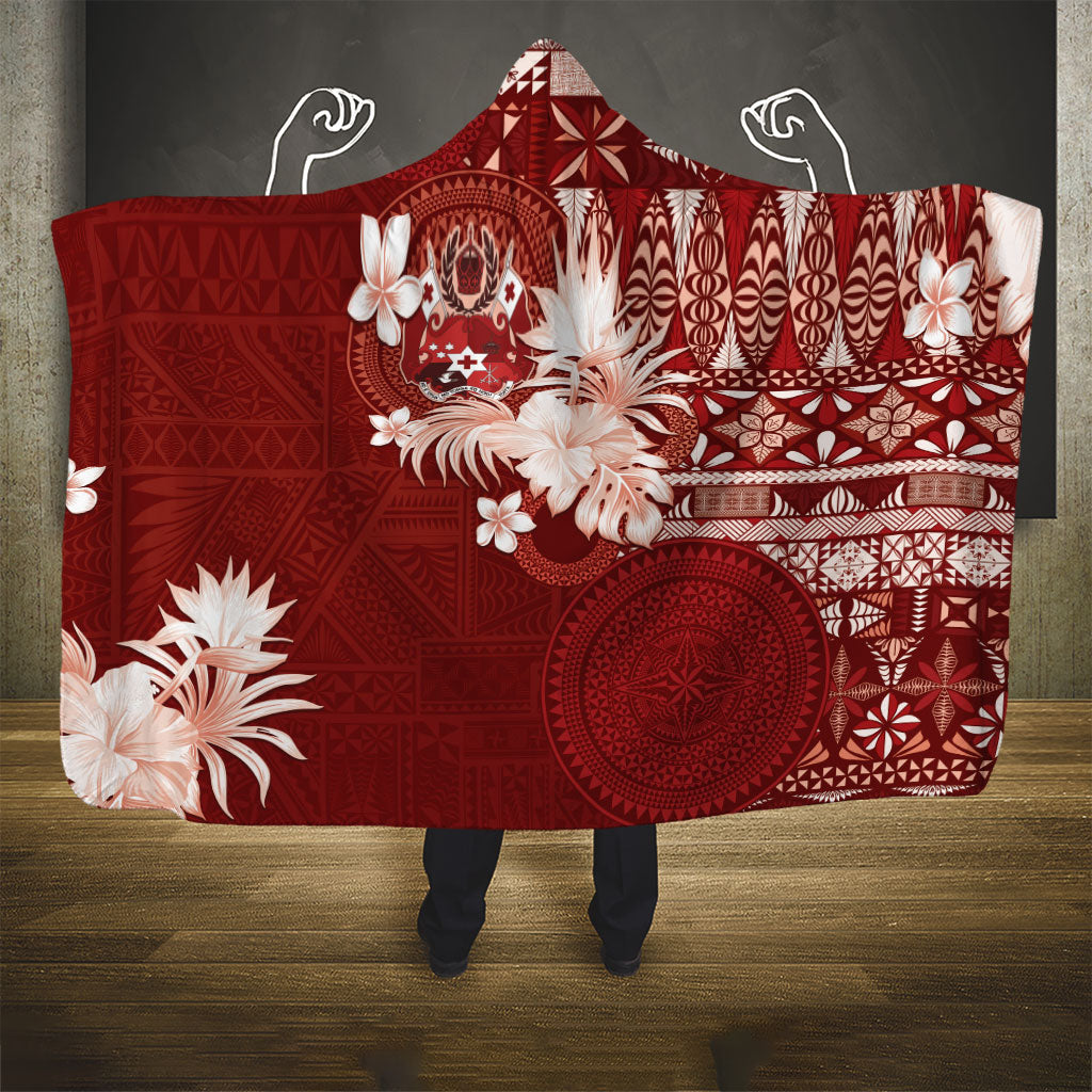Tonga Ngatu Motifs Hooded Blanket With Coat Of Arms Red