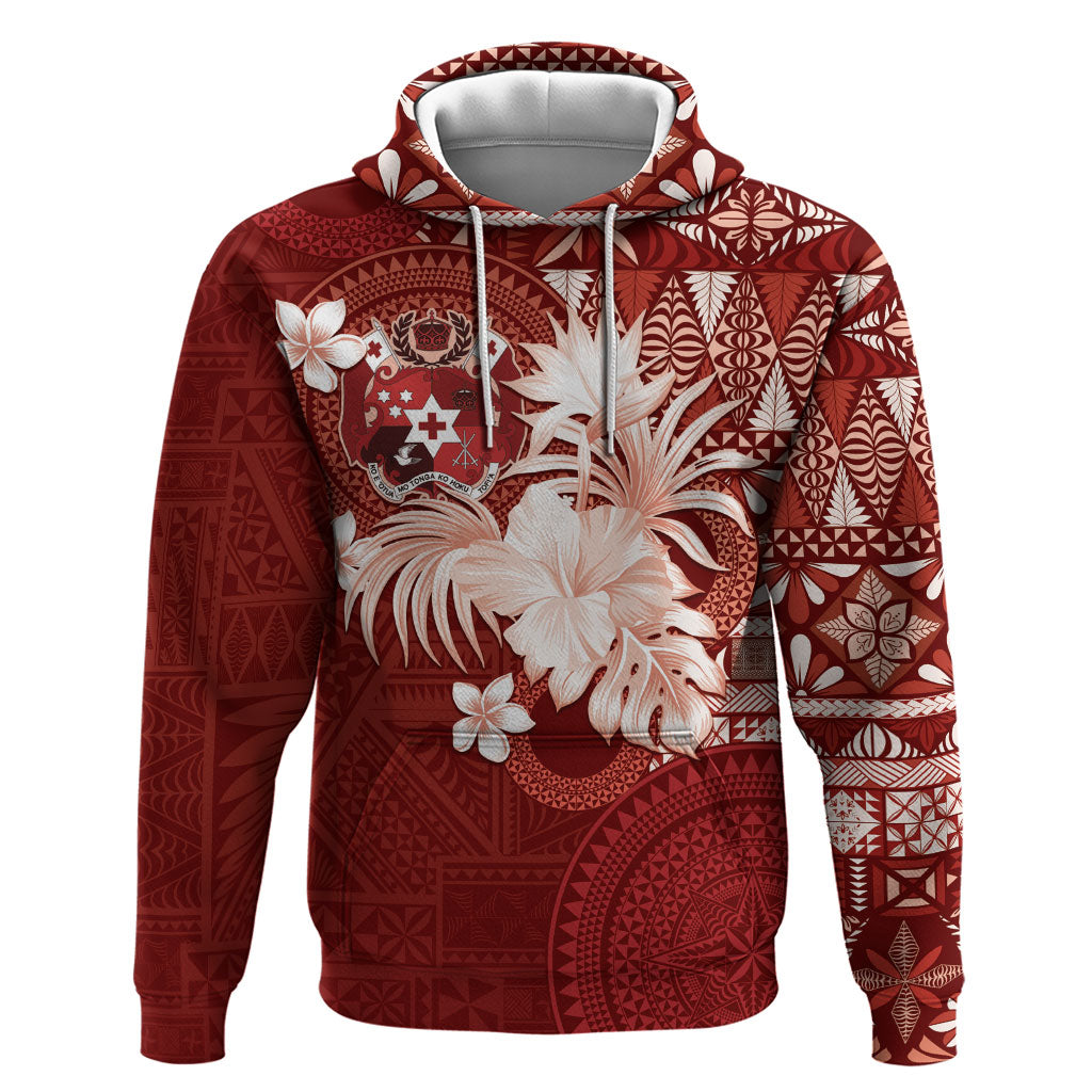 Tonga Ngatu Motifs Hoodie With Coat Of Arms Red