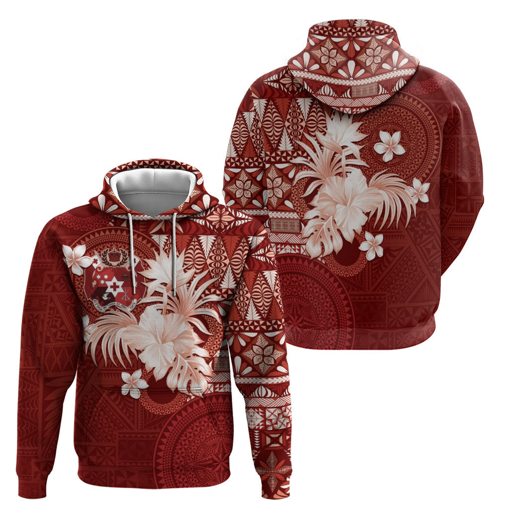 Tonga Ngatu Motifs Hoodie With Coat Of Arms Red